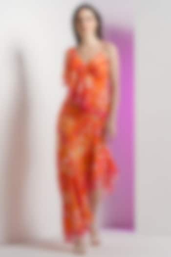Saffron Chiffon Asymmetric Dress by Mandira Wirk