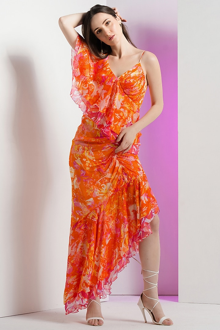 Saffron Chiffon Asymmetric Vacation Dress by Mandira Wirk - Resort at Pernia's Pop Up Shop