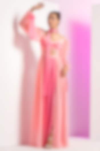 Fondant Pink Georgette Maxi Dress by Mandira Wirk