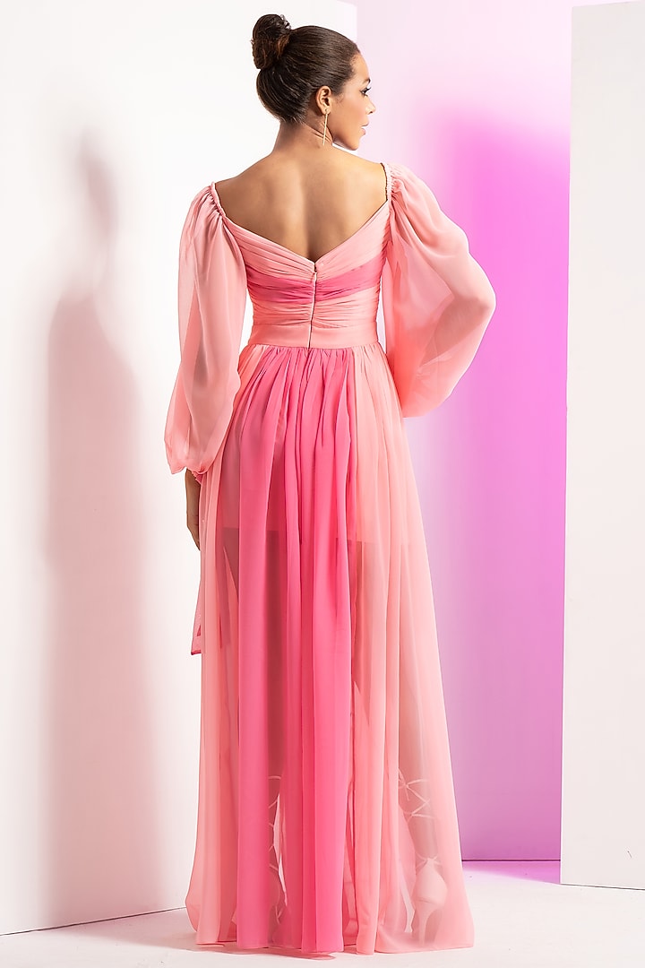 Fondant Pink Georgette Maxi Vacation Dress by Mandira Wirk - Resort at Pernia's Pop Up Shop