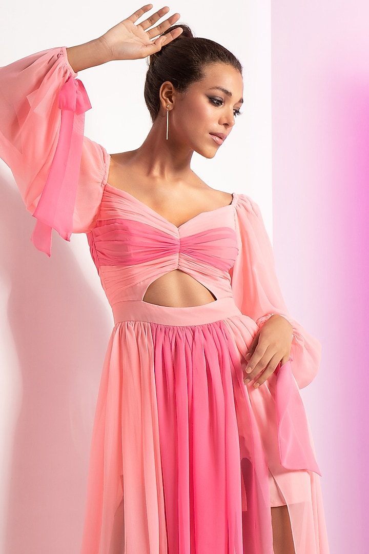 Fondant Pink Georgette Maxi Vacation Dress by Mandira Wirk - Resort at Pernia's Pop Up Shop