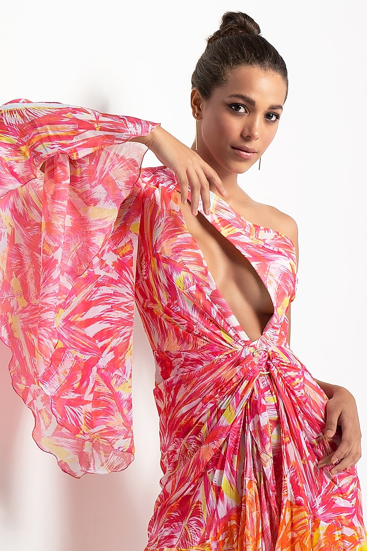 Pink Chiffon Mini Vacation Dress by Mandira Wirk - Resort at Pernia's Pop Up Shop