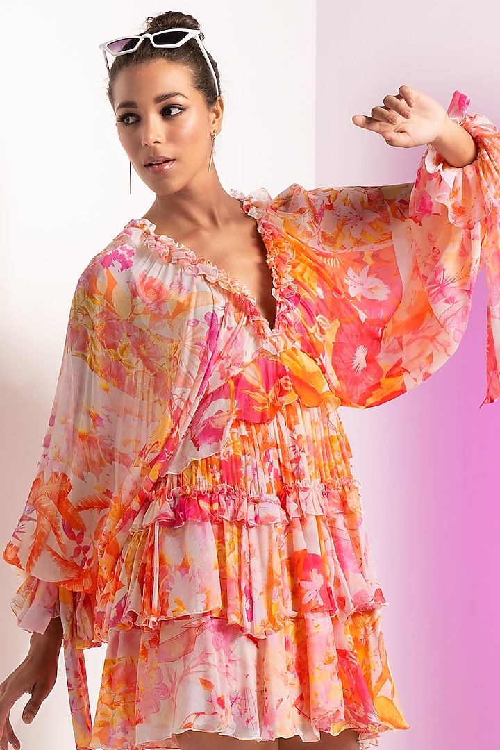 Red Chiffon Mini Tiered Vacation Dress by Mandira Wirk - Resort at Pernia's Pop Up Shop