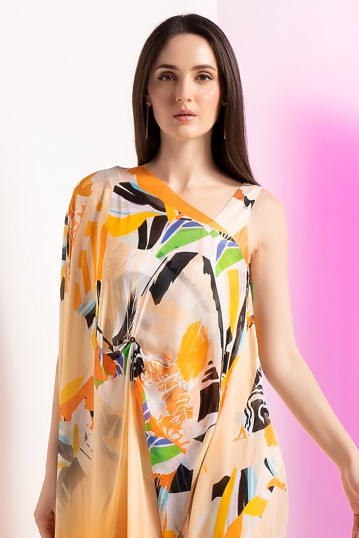 Yellow Spandex & Chiffon Bodysuit With Cape by Mandira Wirk - Resort at Pernia's Pop Up Shop