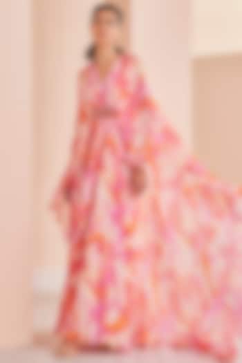 Multi-Colored Chiffon Printed Asymmetrical Pleated Kaftan by Mandira Wirk - Indian at Pernia's Pop Up Shop