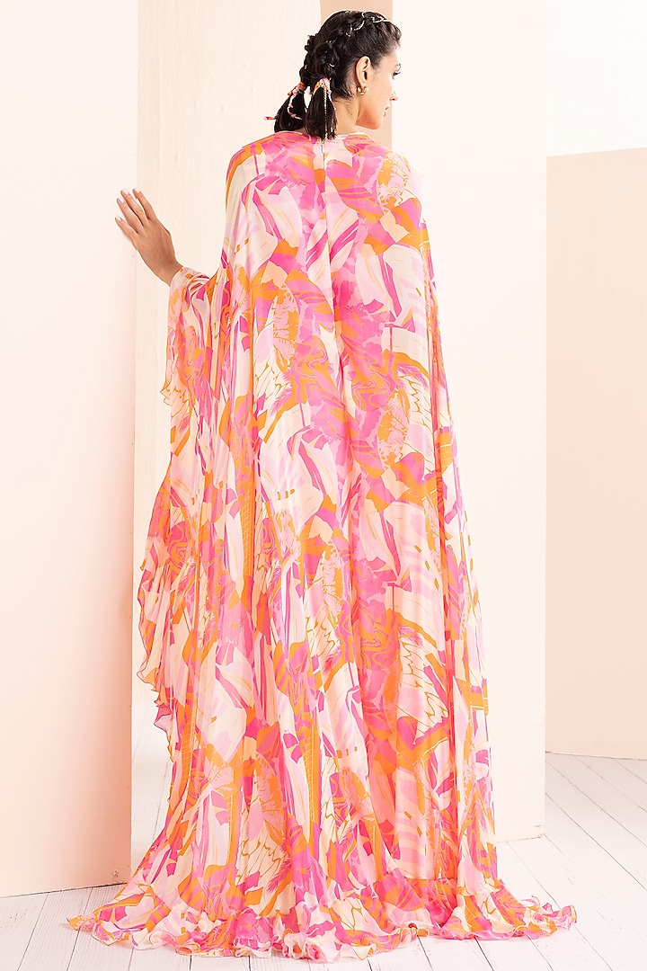Multi-Colored Chiffon Printed Asymmetrical Pleated Kaftan by Mandira Wirk - Indian at Pernia's Pop Up Shop