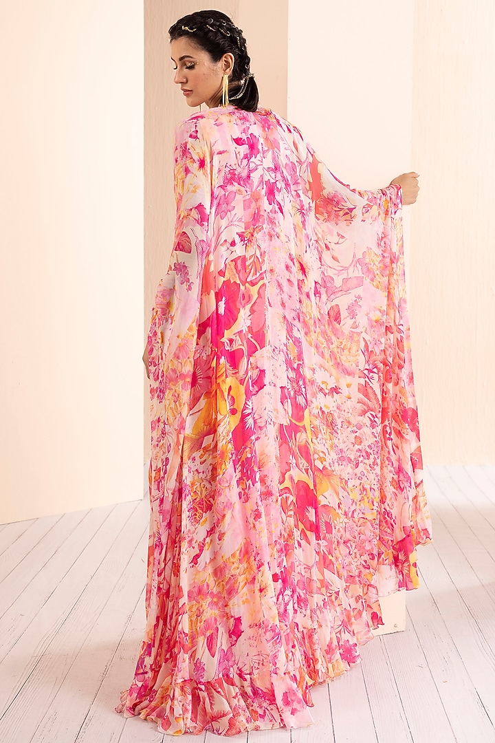 Pink Chiffon Printed Wedding Sharara Set by Mandira Wirk - Indian at Pernia's Pop Up Shop