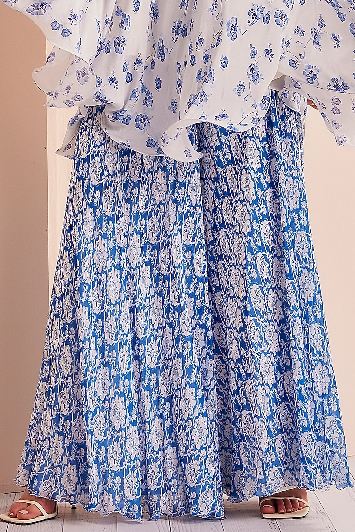 Blue Chiffon Printed Wedding Sharara Set by Mandira Wirk - Indian at Pernia's Pop Up Shop