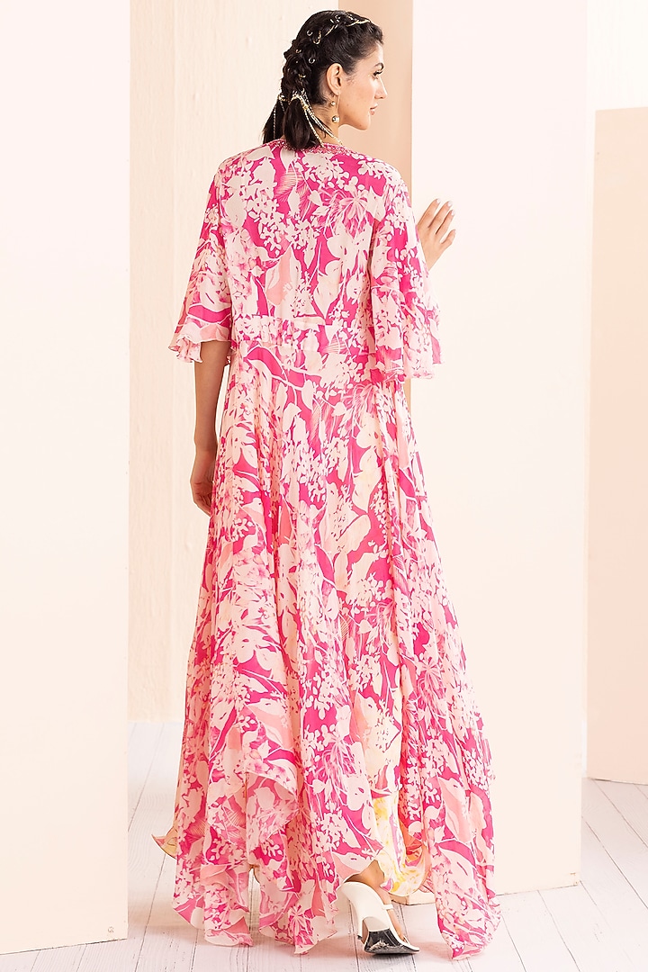 Pink Chiffon Printed Cape Set by Mandira Wirk - Indian at Pernia's Pop Up Shop