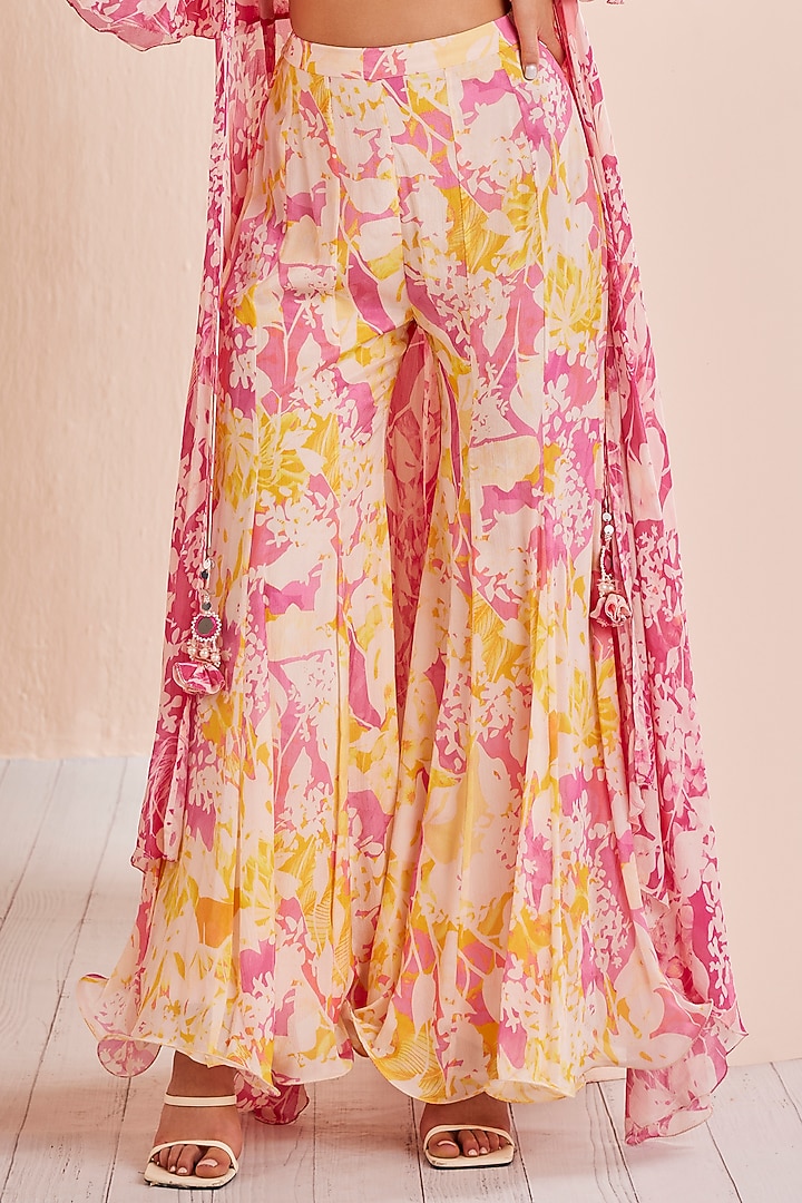 Pink Chiffon Printed Cape Set by Mandira Wirk - Indian at Pernia's Pop Up Shop