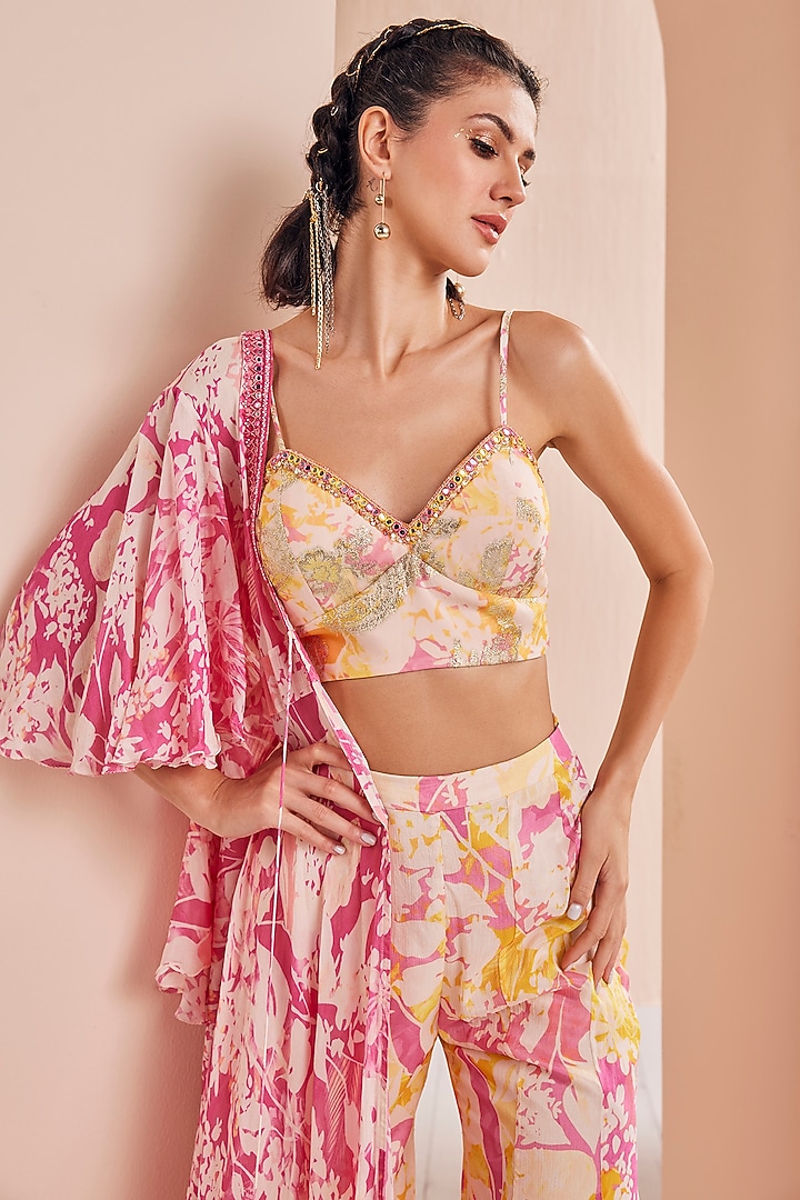 Pink Chiffon Printed Cape Set by Mandira Wirk - Indian at Pernia's Pop Up Shop