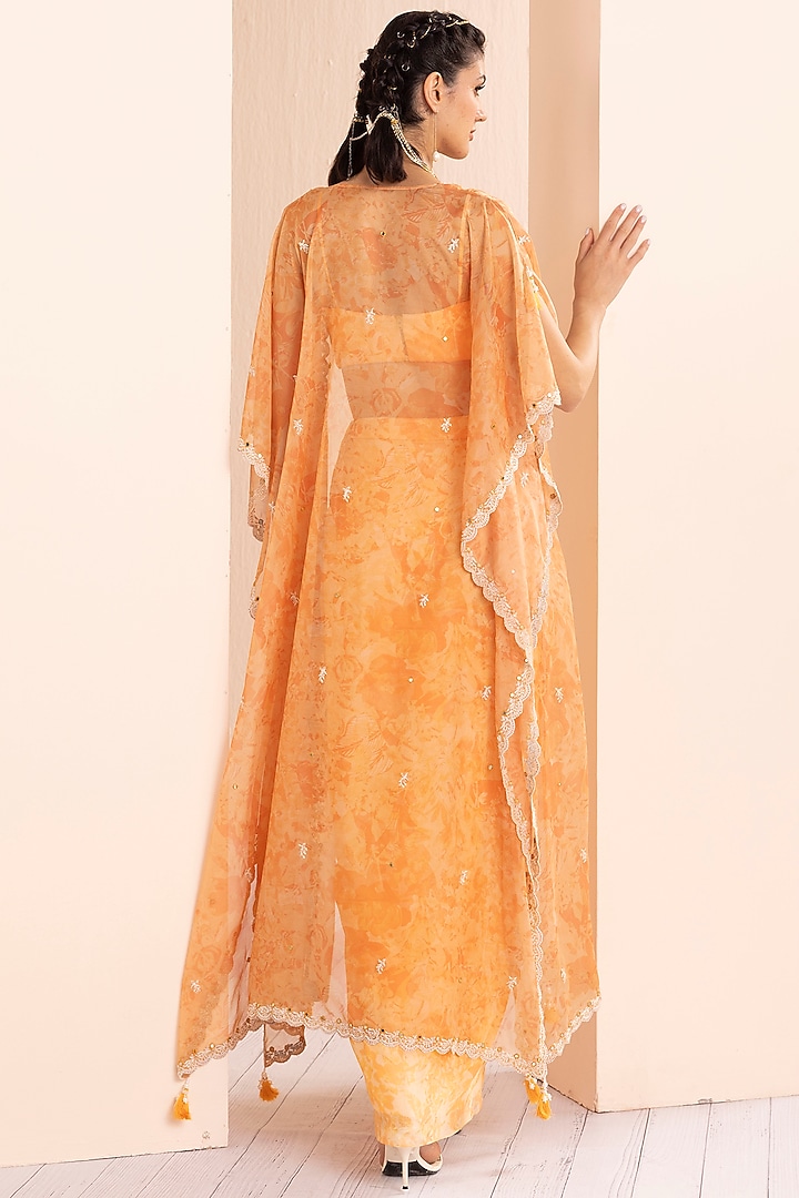 Orange Organza Printed Cape Set by Mandira Wirk - Indian at Pernia's Pop Up Shop