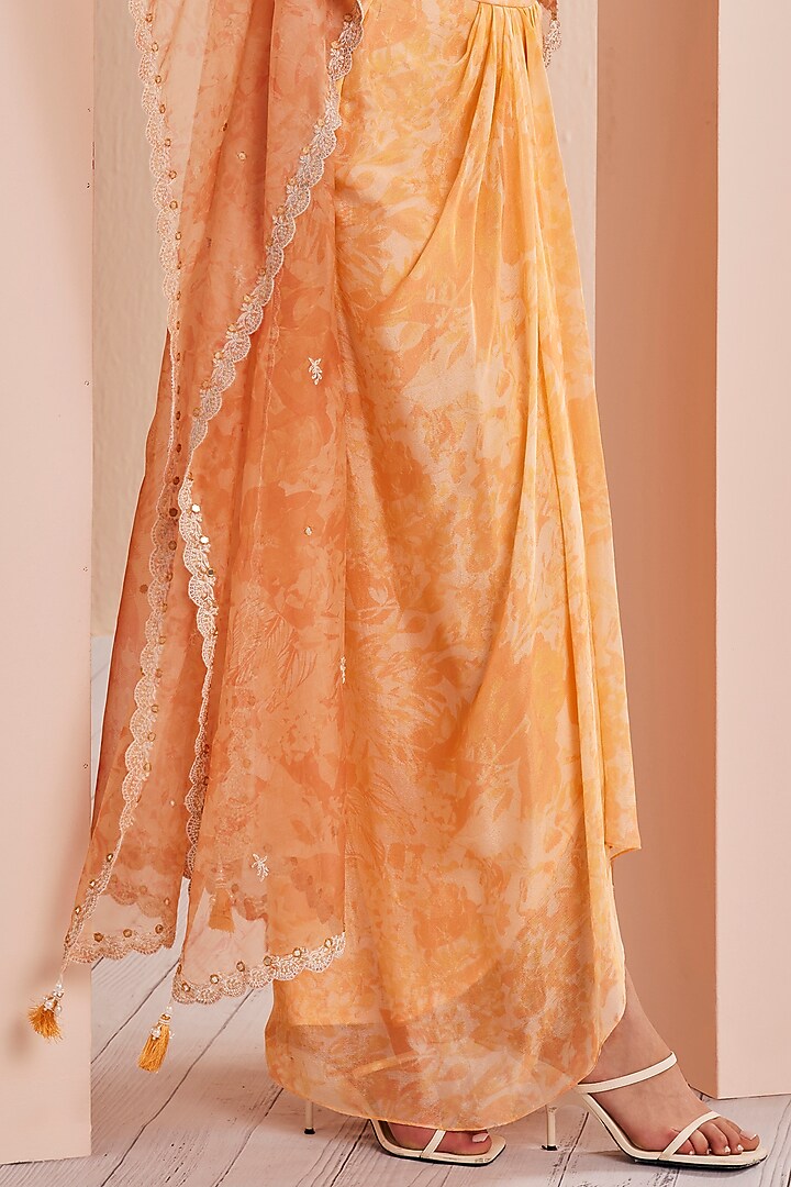 Orange Organza Printed Cape Set by Mandira Wirk - Indian at Pernia's Pop Up Shop