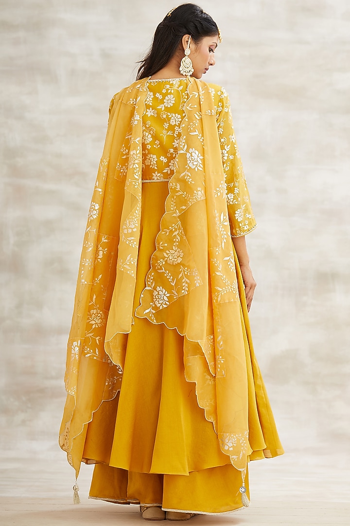 Mustard Embroidered Wedding Sharara Set by Mandira Wirk - Indian at Pernia's Pop Up Shop