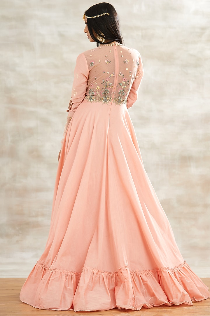Peach Embroidered Kalidar Kurta by Mandira Wirk - Indian at Pernia's Pop Up Shop
