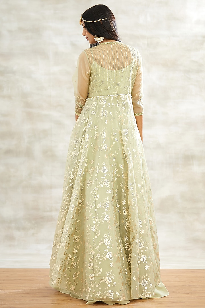 Jade Green Embroidered Jacket Set by Mandira Wirk - Indian at Pernia's Pop Up Shop