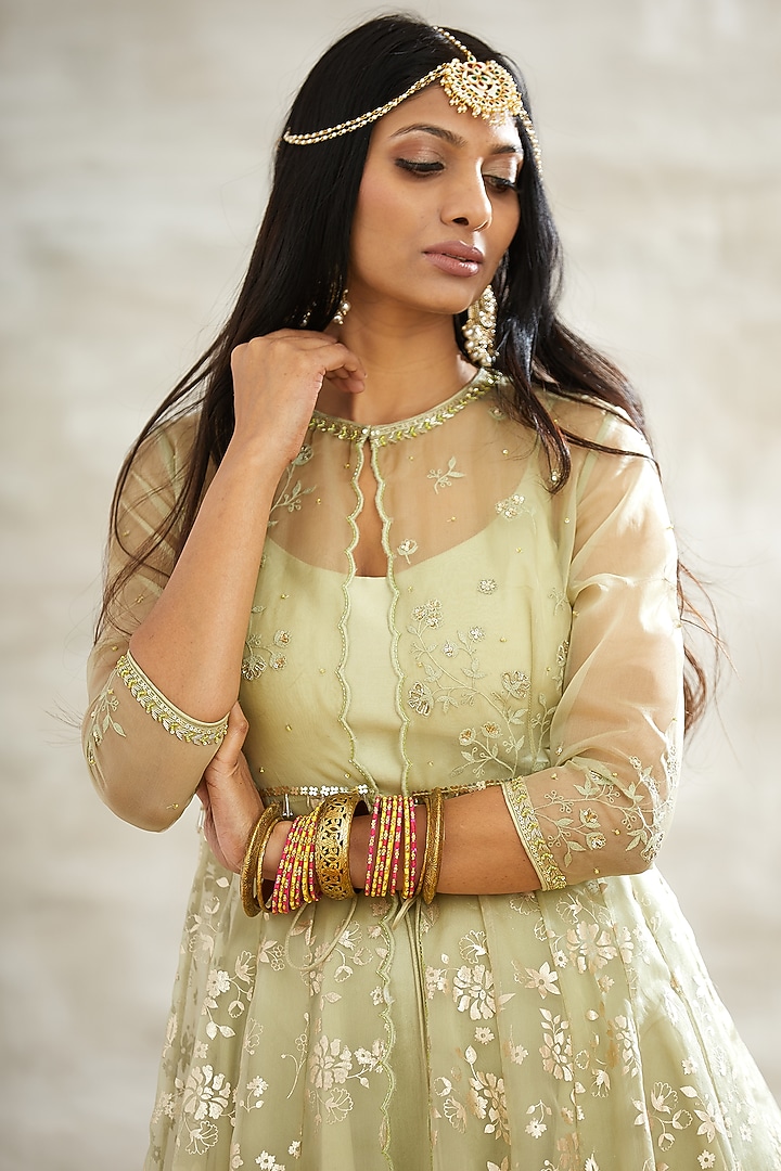 Jade Green Embroidered Jacket Set by Mandira Wirk - Indian at Pernia's Pop Up Shop