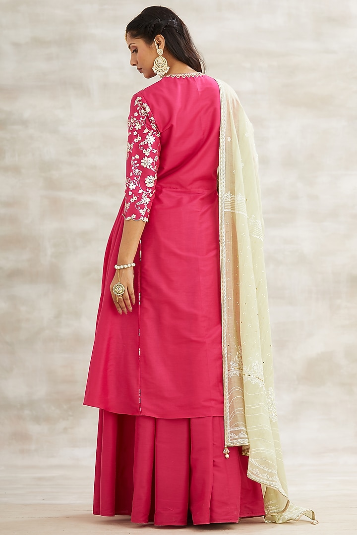Fuchsia Embroidered Wedding Sharara Set by Mandira Wirk - Indian at Pernia's Pop Up Shop