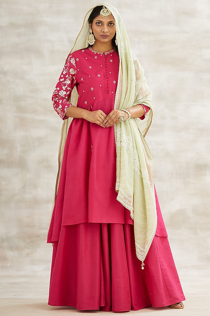 Fuchsia Embroidered Wedding Sharara Set by Mandira Wirk - Indian at Pernia's Pop Up Shop