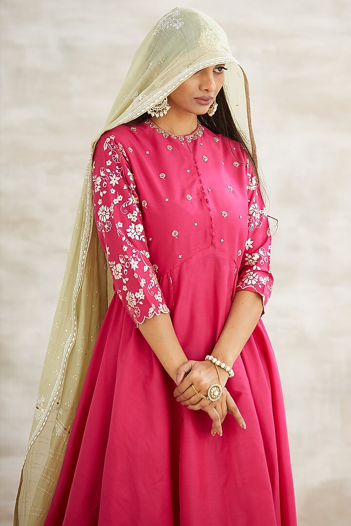 Fuchsia Embroidered Wedding Sharara Set by Mandira Wirk - Indian at Pernia's Pop Up Shop