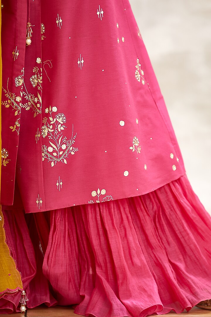 Fuchsia & Yellow Embroidered Wedding Sharara Set by Mandira Wirk - Indian at Pernia's Pop Up Shop