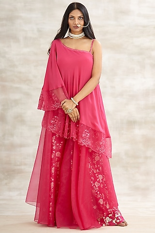Fuchsia Sequins Embroidered Sharara Set  by Mandira Wirk - Indian