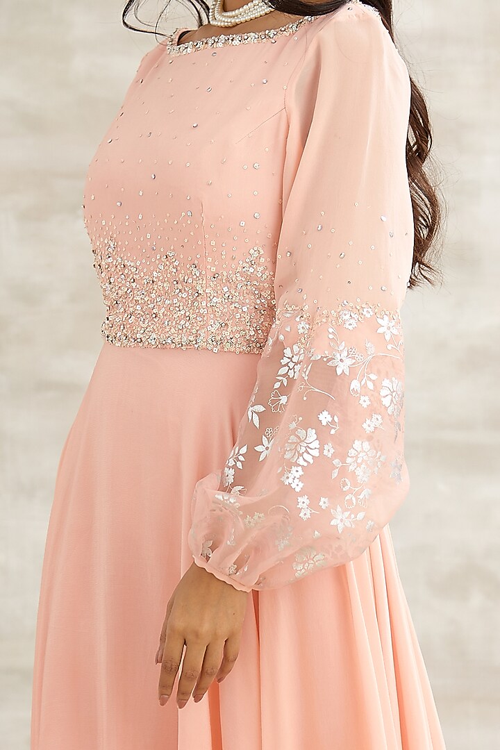 Peach Embroidered & Printed Tunic Set by Mandira Wirk - Indian at Pernia's Pop Up Shop
