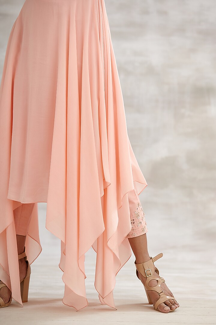 Peach Embroidered & Printed Tunic Set by Mandira Wirk - Indian at Pernia's Pop Up Shop
