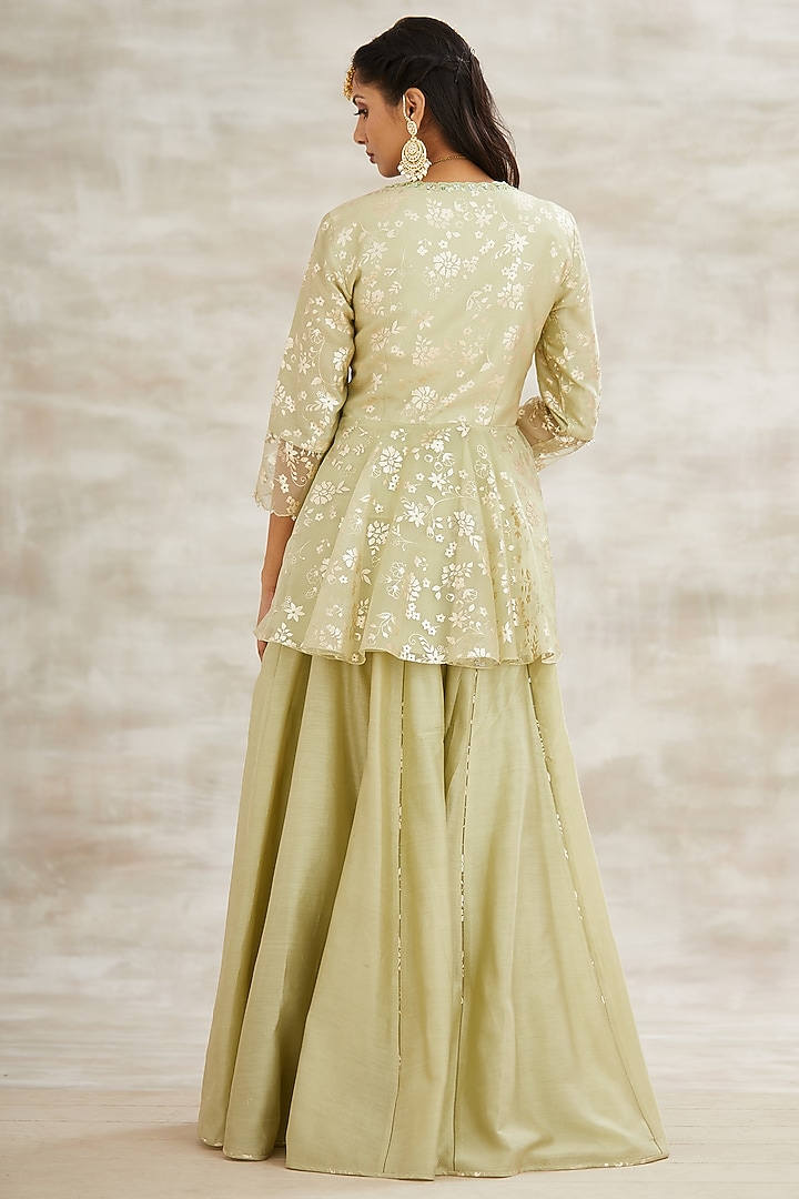 Jade Green & Blush Pink Embroidered Wedding Sharara Set by Mandira Wirk - Indian at Pernia's Pop Up Shop