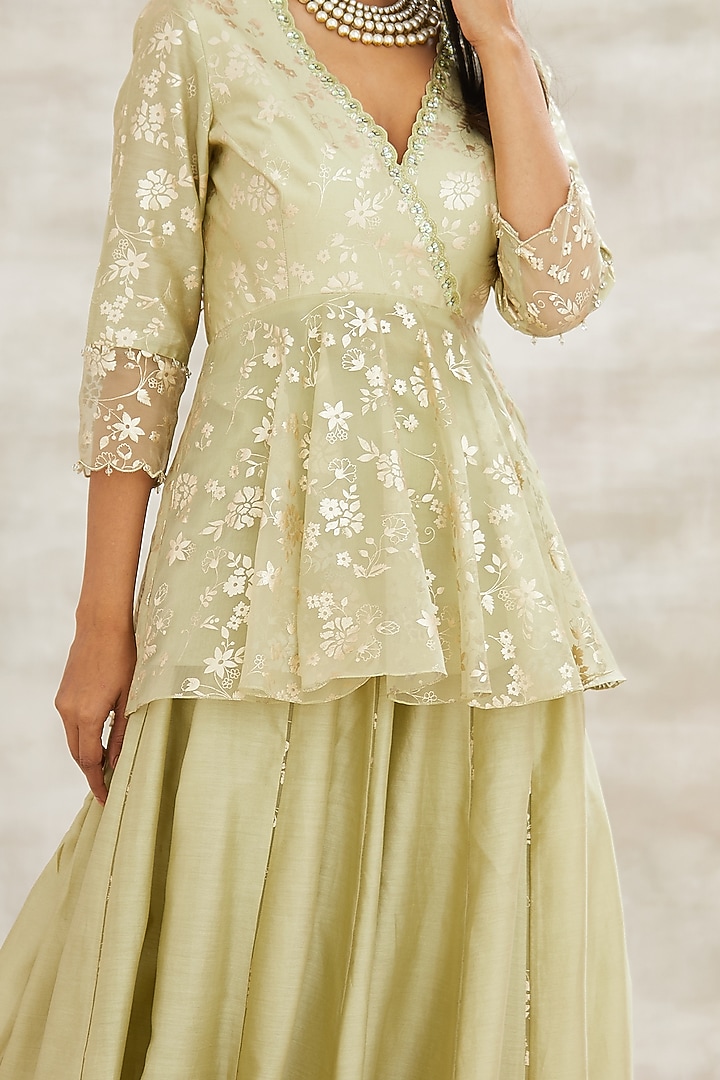 Jade Green & Blush Pink Embroidered Wedding Sharara Set by Mandira Wirk - Indian at Pernia's Pop Up Shop