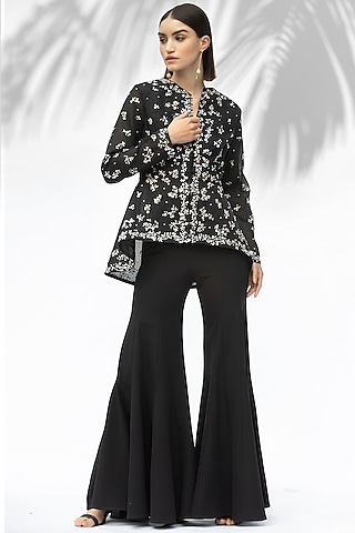 Black Embroidered Jacket Set by Mandira Wirk - Indian