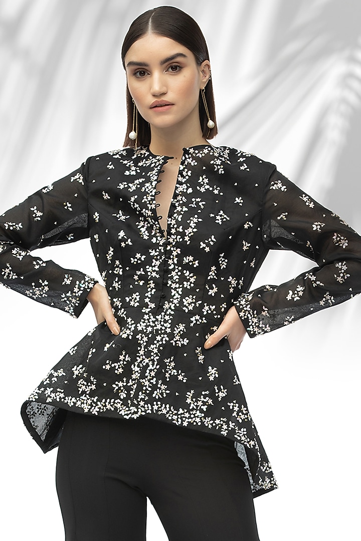 Black Embroidered Jacket Set by Mandira Wirk - Indian at Pernia's Pop Up Shop