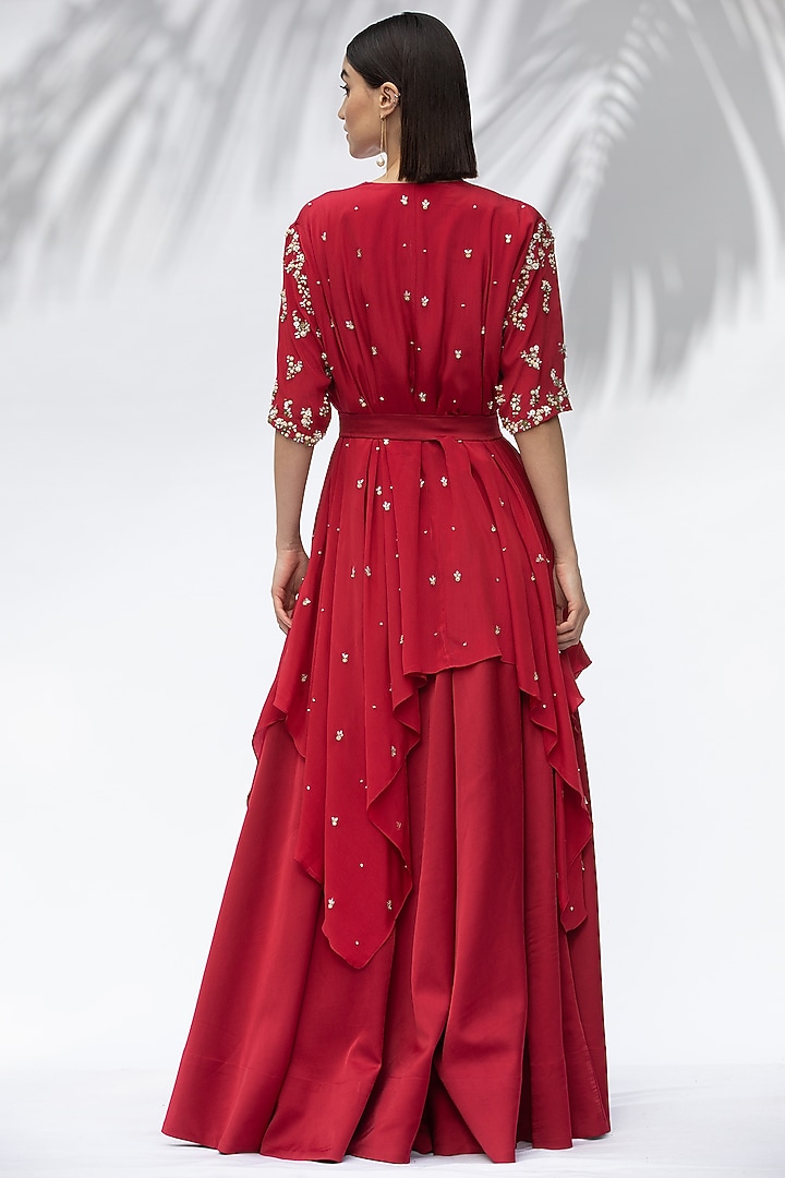 Ruby Red Embroidered Tunic Set by Mandira Wirk - Indian at Pernia's Pop Up Shop