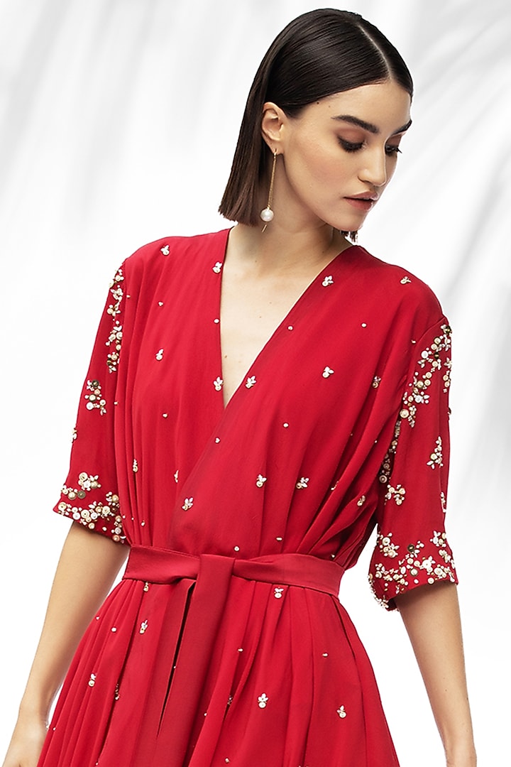 Ruby Red Embroidered Tunic Set by Mandira Wirk - Indian at Pernia's Pop Up Shop