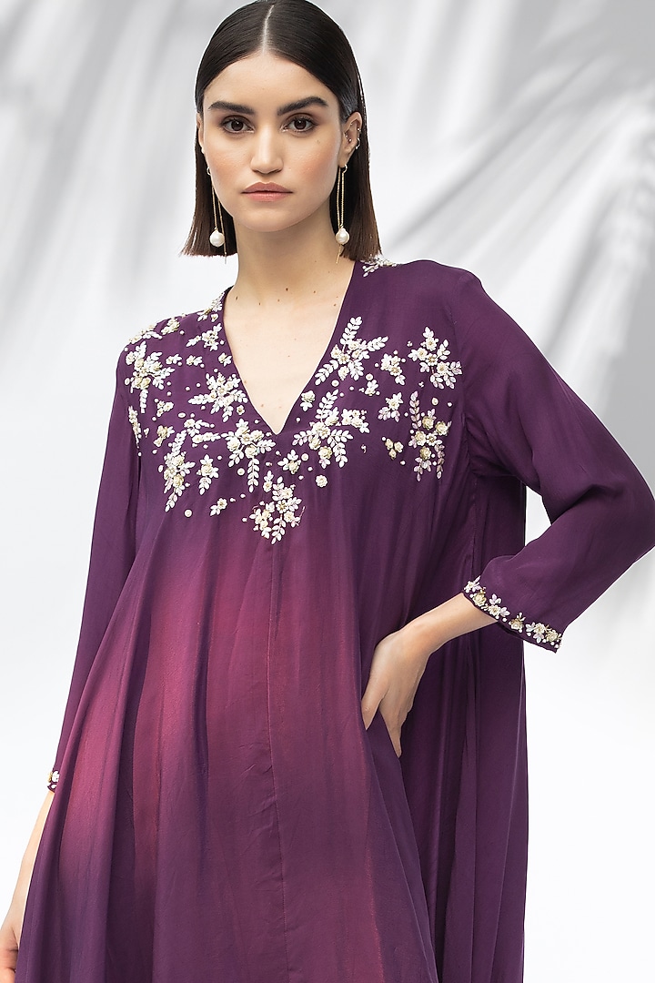 Jade Purple Chiffon Wedding Sharara Set by Mandira Wirk - Indian at Pernia's Pop Up Shop