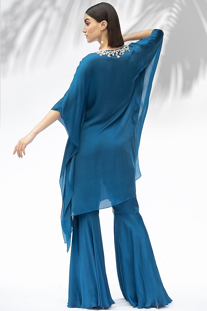 Sapphire Blue Satin Georgette Gharara Set by Mandira Wirk - Indian at Pernia's Pop Up Shop