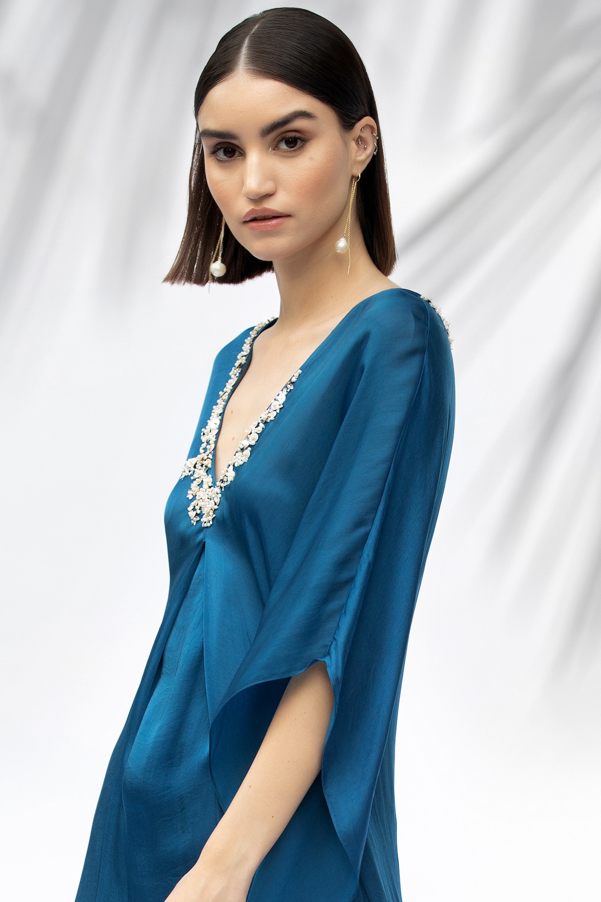 Saphire Blue Kaftan Tunic With Garara Set for women by Mandira Wirk