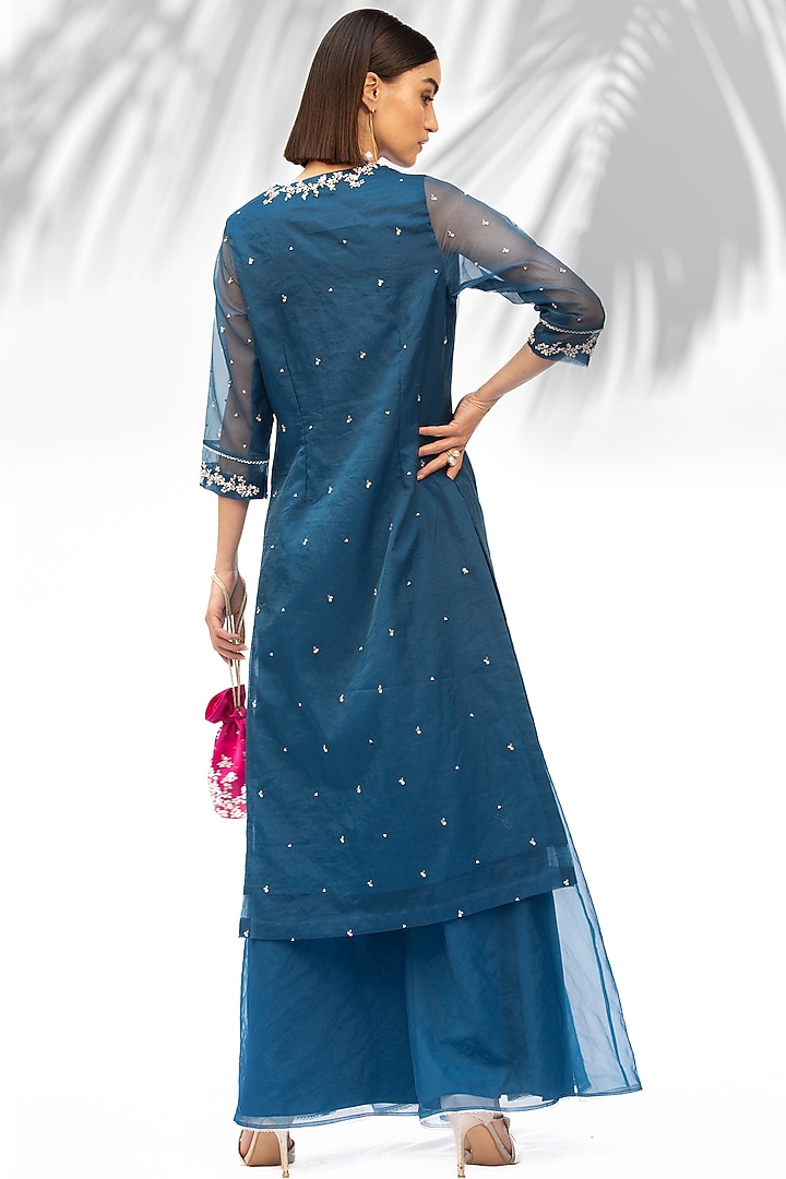 Sapphire Blue Embroidered Straight Kurta Set by Mandira Wirk - Indian at Pernia's Pop Up Shop