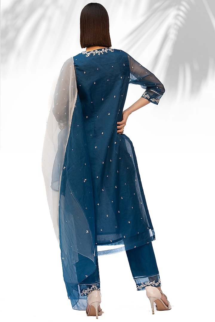 Sapphire Blue Organza Straight Kurta Set by Mandira Wirk - Indian at Pernia's Pop Up Shop