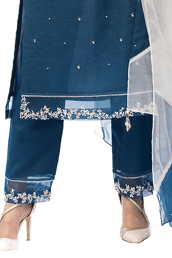 Sapphire Blue Organza Straight Kurta Set by Mandira Wirk - Indian at Pernia's Pop Up Shop