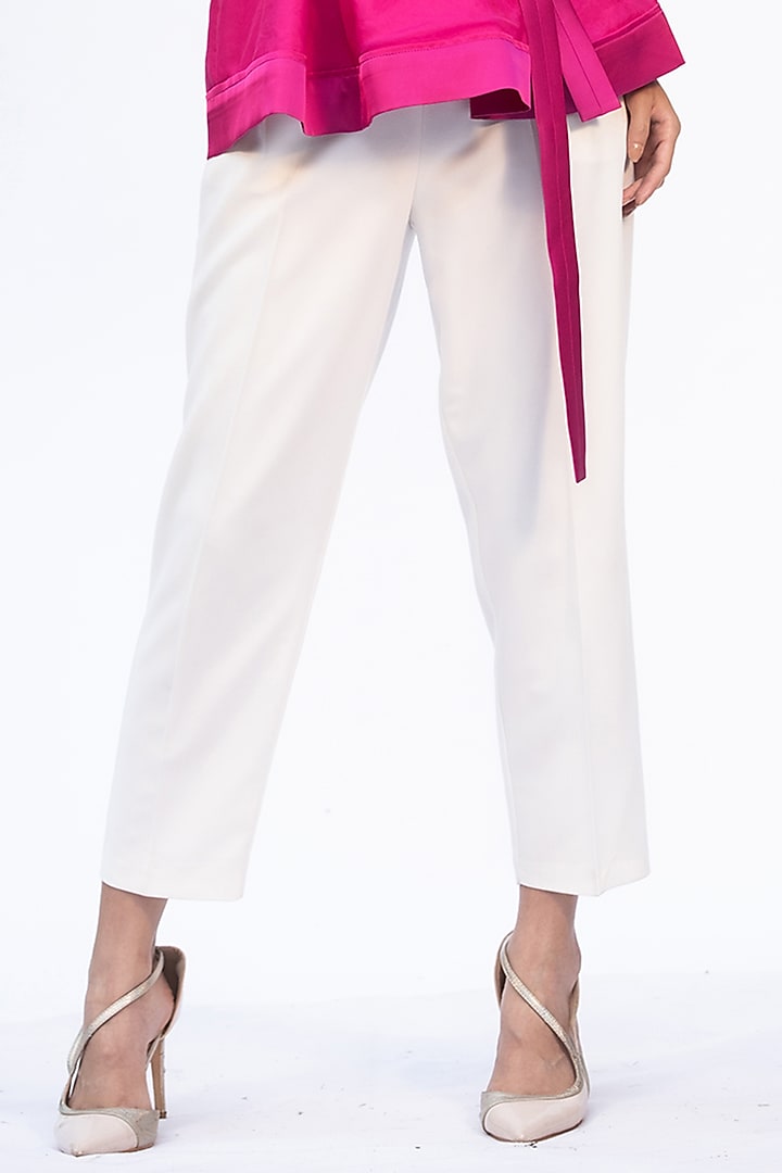 Ivory Crepe Cigarette Pant Set by Mandira Wirk - Indian at Pernia's Pop Up Shop