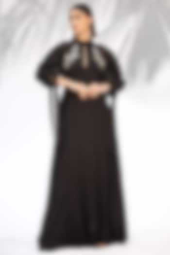 Black Embroidered Cowl Vacation Dress With Belt by Mandira Wirk - Indian at Pernia's Pop Up Shop