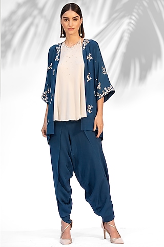 Sapphire Blue Crepe Dhoti Set by Mandira Wirk - Indian