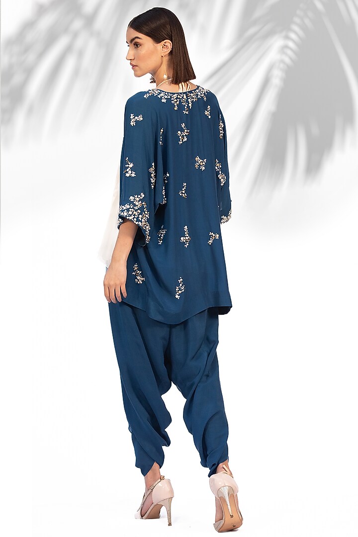 Sapphire Blue Crepe Dhoti Set by Mandira Wirk - Indian at Pernia's Pop Up Shop