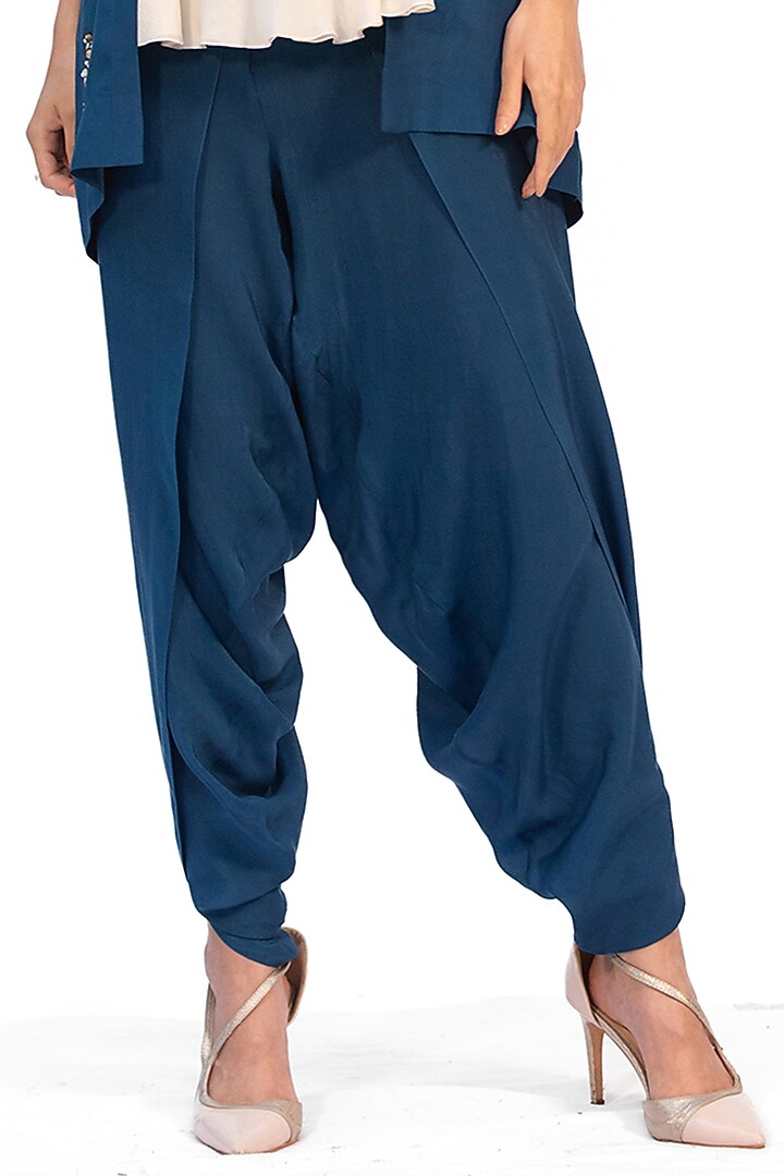 Sapphire Blue Crepe Dhoti Set by Mandira Wirk - Indian at Pernia's Pop Up Shop