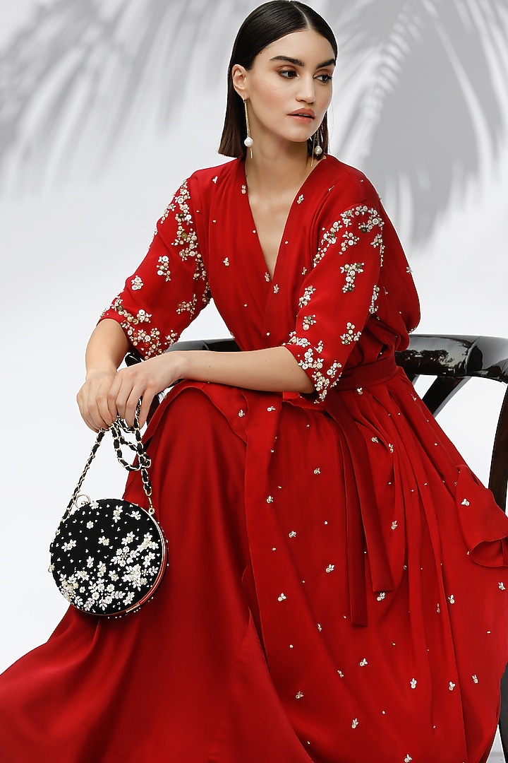 Black Hand Embroidered Clutch by Mandira Wirk - Indian at Pernia's Pop Up Shop
