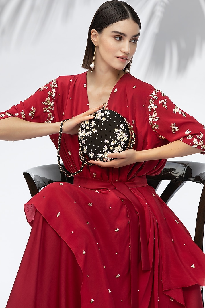 Black Hand Embroidered Clutch by Mandira Wirk - Indian at Pernia's Pop Up Shop
