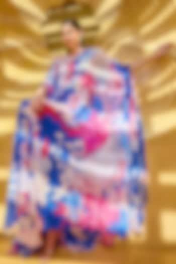 Blue Chiffon Floral Printed Kaftan by Mandira Wirk at Pernia's Pop Up Shop