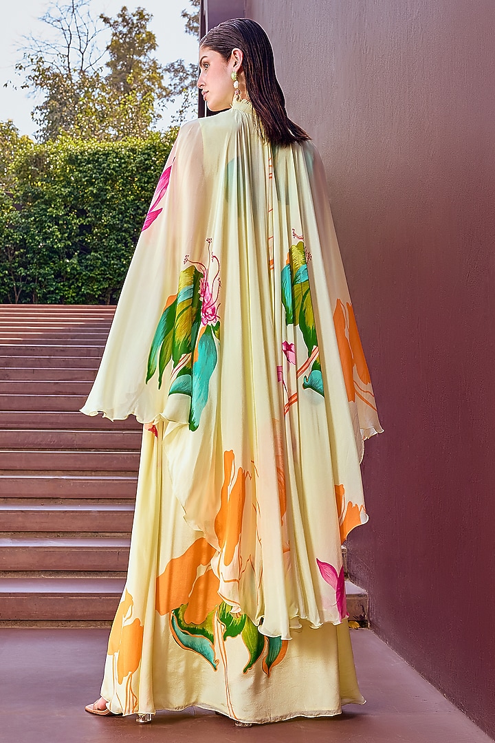 Beige Chiffon Floral Printed Maxi Vacation Dress by Mandira Wirk - Resort at Pernia's Pop Up Shop