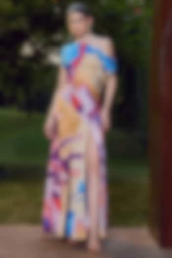 Multi-Colored Armani Satin Printed One-Shoulder Maxi Dress by Mandira Wirk - Resort at Pernia's Pop Up Shop